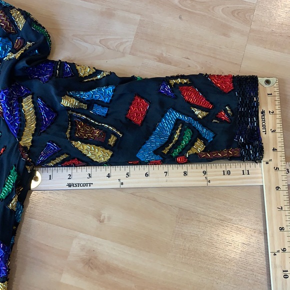 Vintage OLEG CASSINI Black Tie 100% Silk beaded Dress size 4 - Picture 17 of 17